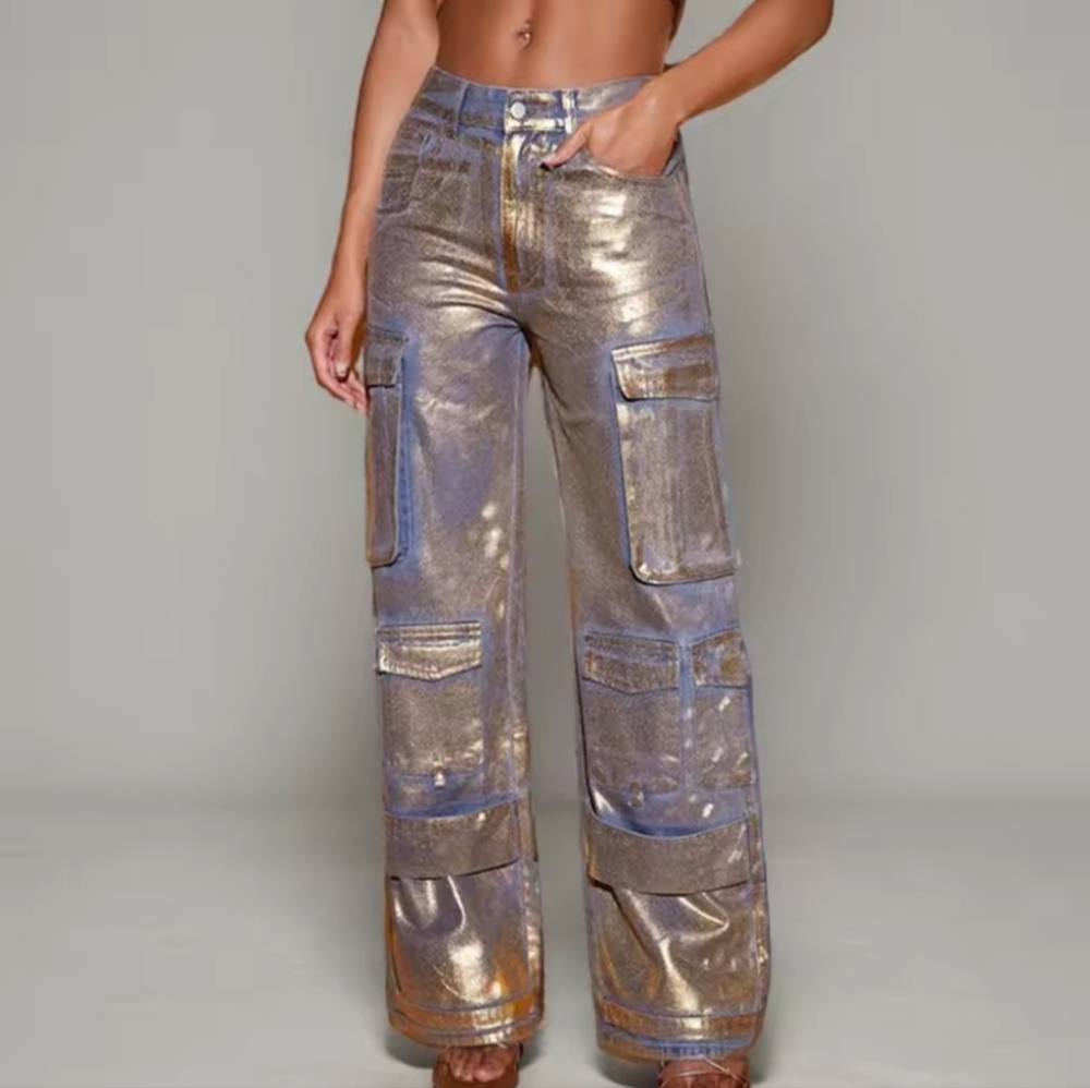 Flap Pocket Wide Leg Jeans - Picture 1 of 7